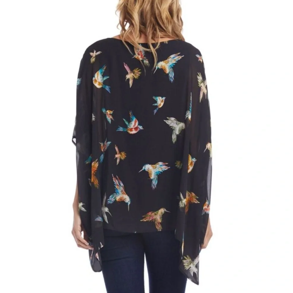 Karen Kane Hummingbird Print Lined Dolman Short Sleeve Flowy Blouse Womens Small - Picture 2 of 14